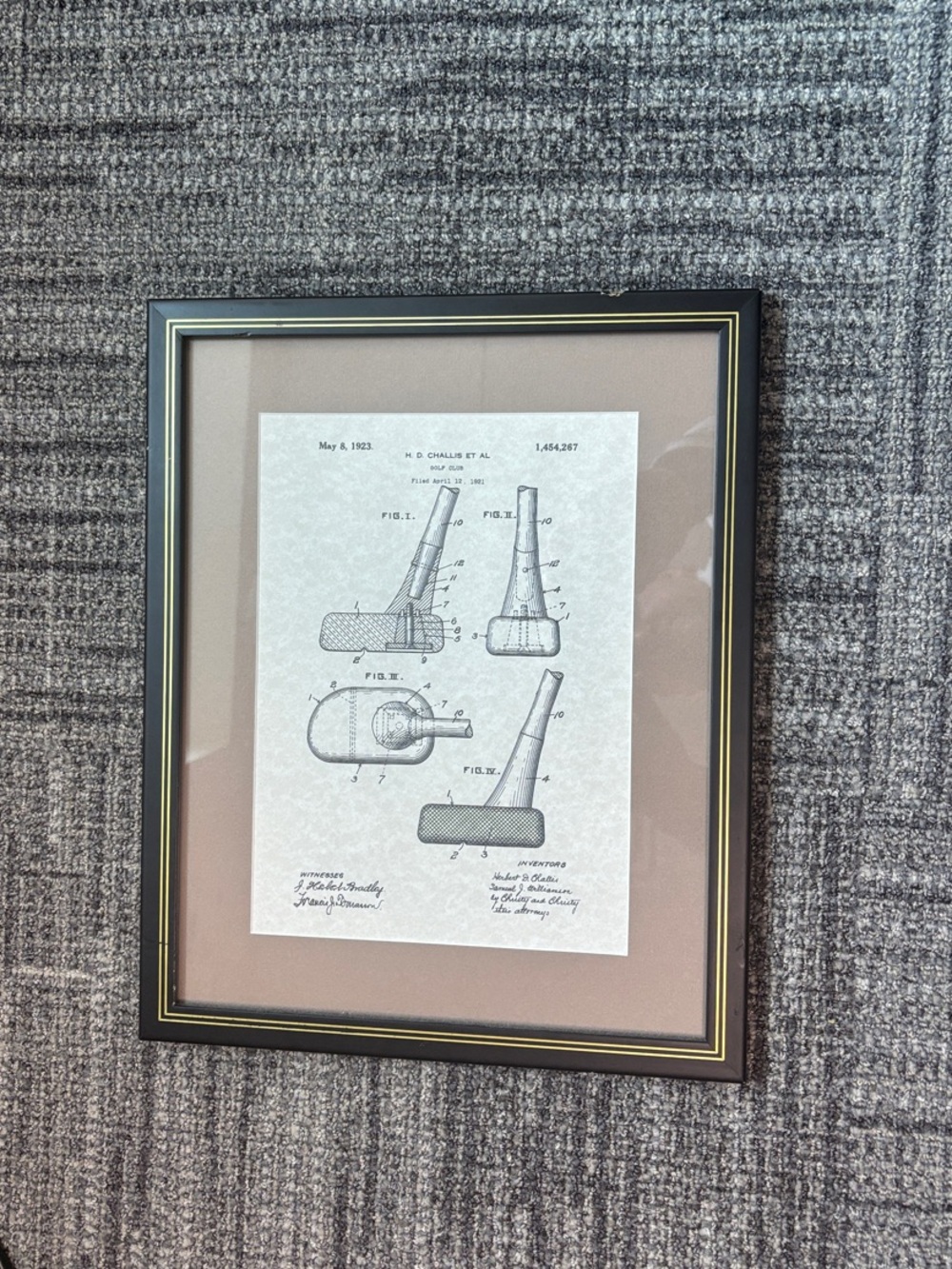 Vintage Golf Putter Patent Art Framed Print in Black Frame with Gold Trim